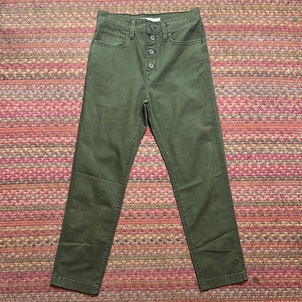 NEW LEVIS ARMY GREEN BUTTON FRONT 724 HIGH RISE CROP STRAIGHT JEANS